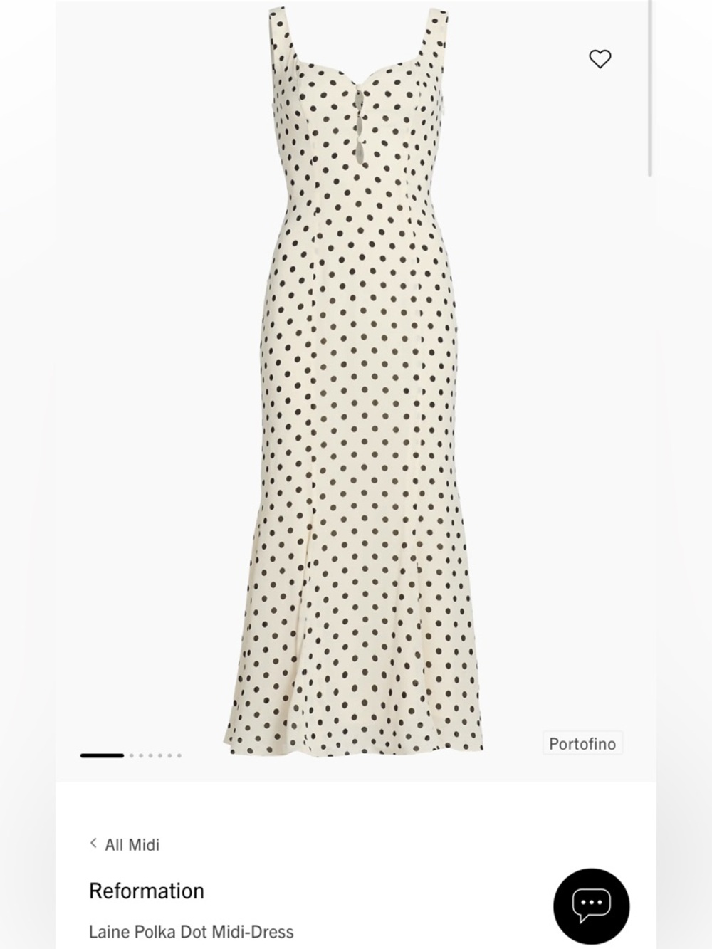 Reformation Laine Cream and Black Polka Dot Midi Dress size 4